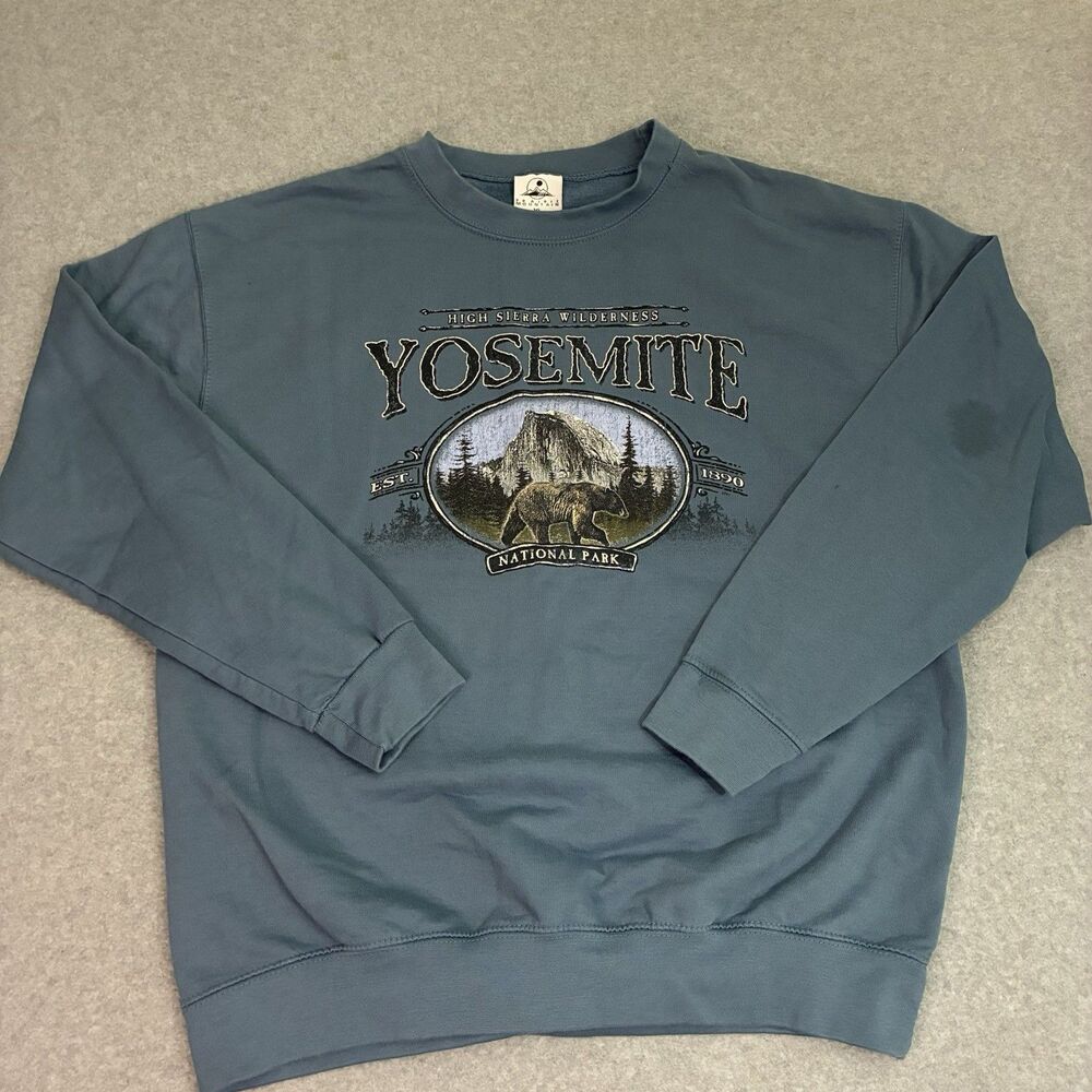 Men’s XL Yosemite National Park Sweatshirt Blue Bear Graphic Crewneck Pullover